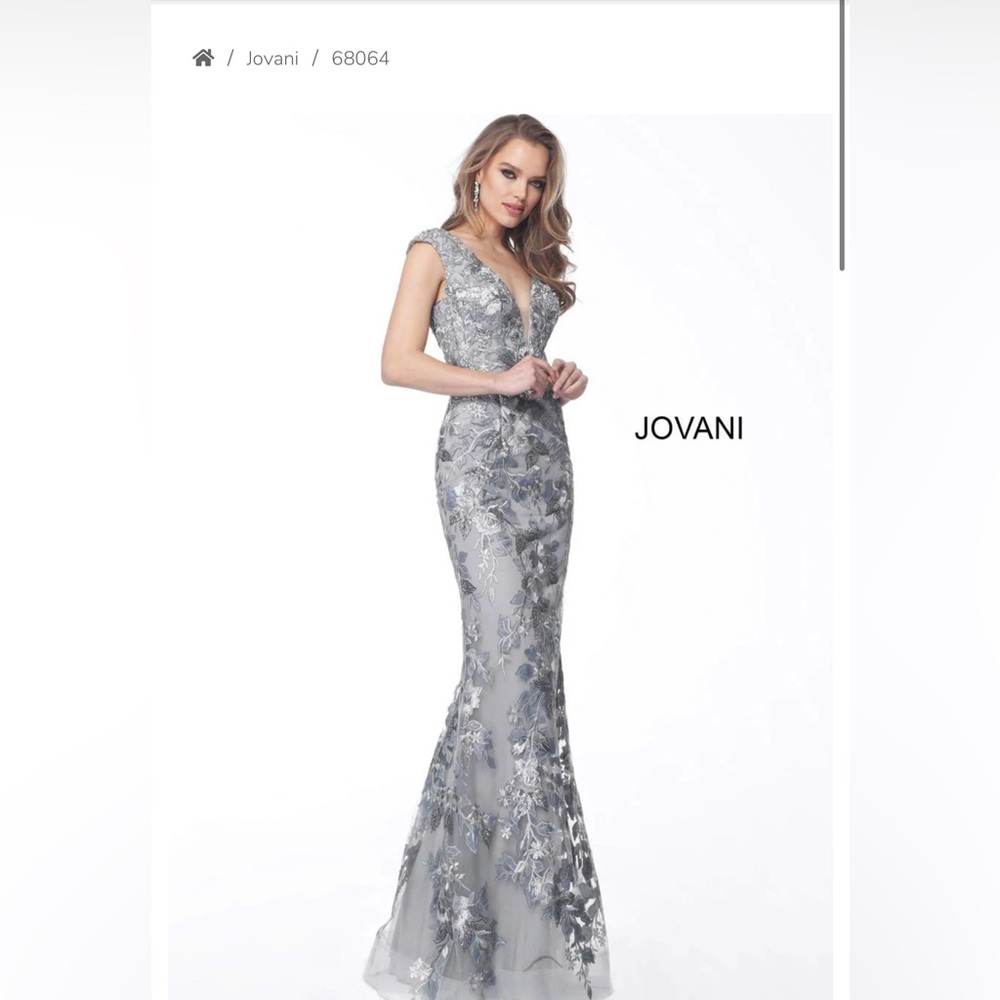 Jovani Gray Floral Lace Evening Gown 68064, prom dress, wedding
